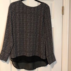 The Limited black white blouse with sheer long hem